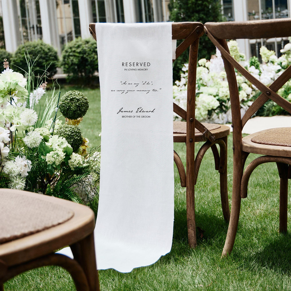 Loving Memory Wedding Sign, Personalized White Chair Banner, In Memory of Loved Ones
