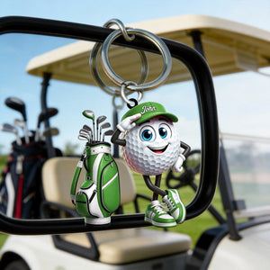 Hand Salute Personalized Cute Golf Ball Mascot Keychain Gift For Golf Lovers