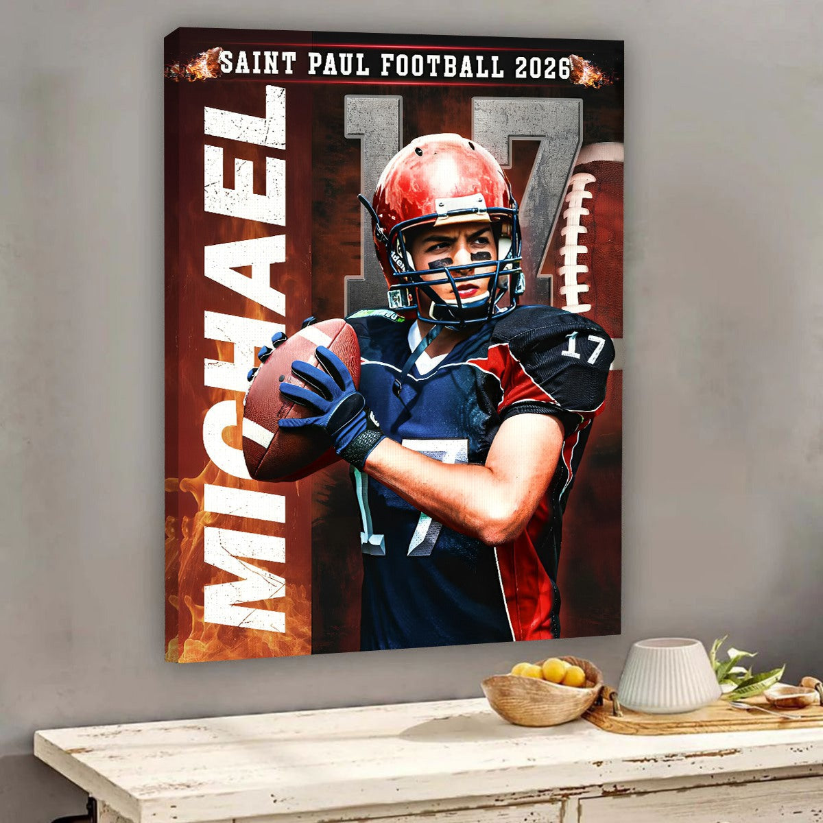 Personalized Football Senior Night Canvas – Custom Player Portrait with Name & Number, Senior Football Player Gifts, Football Wall Art