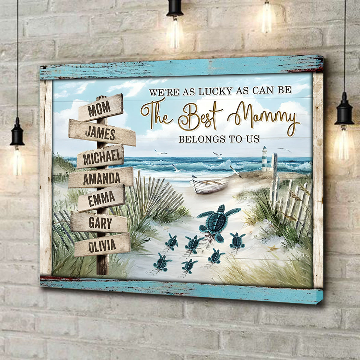 Personalized Sea Turtle Mother's Day Gift - Custom Beach Name Wall Art Canvas Poster