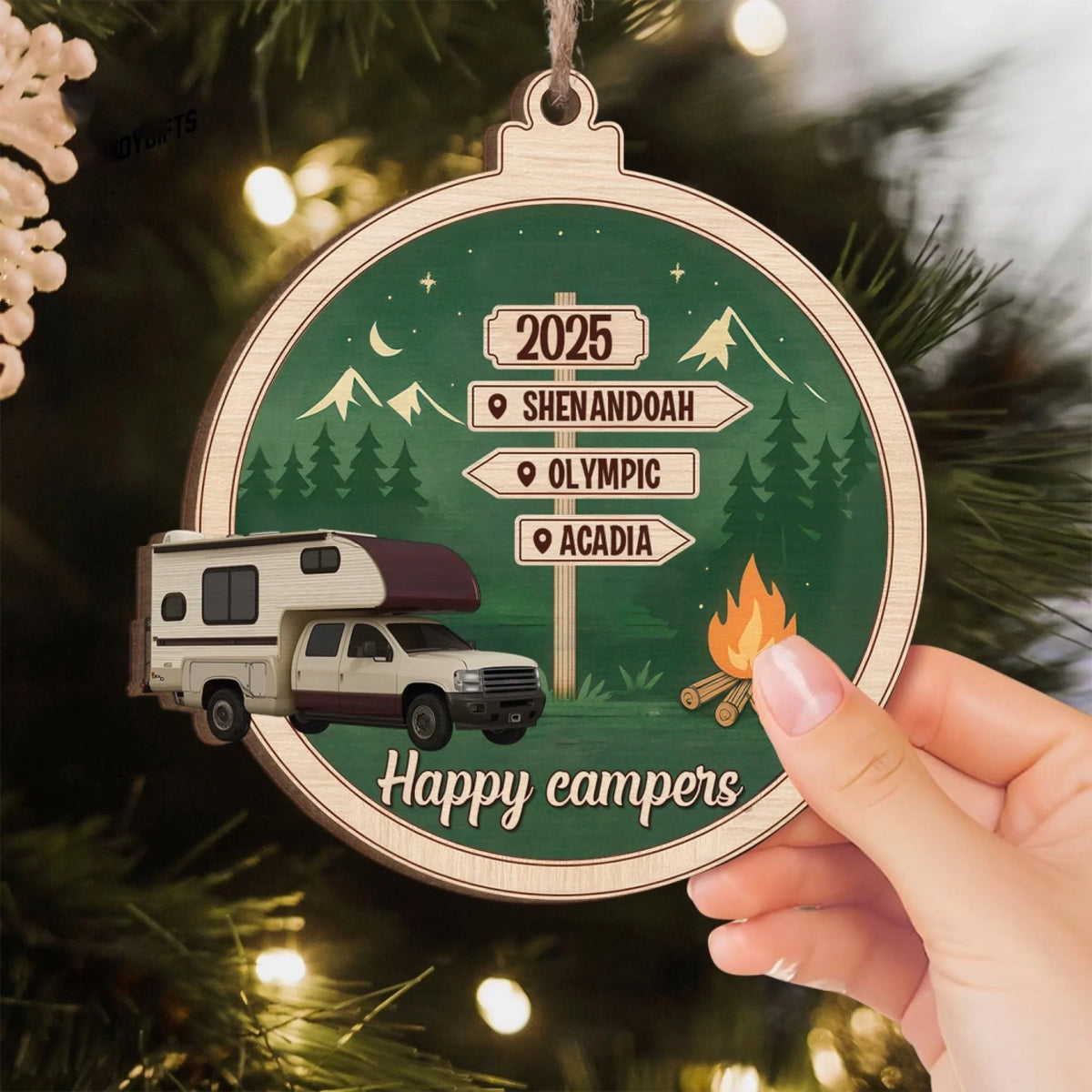 Camping Woodland Adventure - Personalized Wooden Ornament, Camping Gift