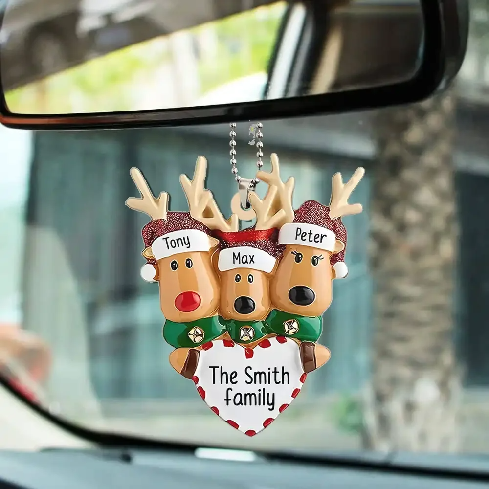 Happy Reindeer Family Personalized Christmas Acrylic Ornament