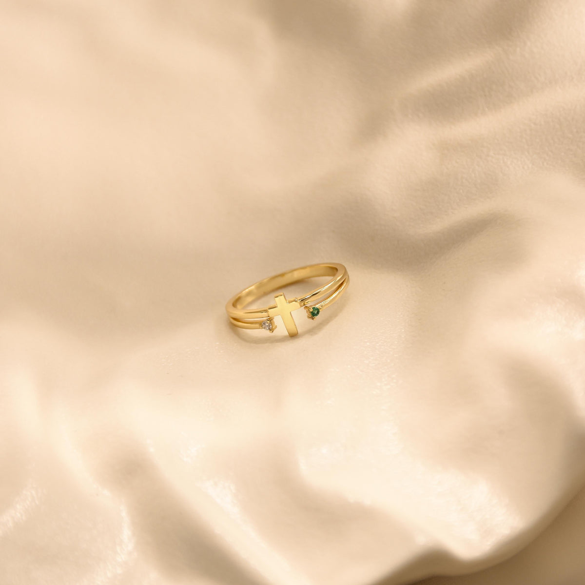 Personalized Cross Birthstone Ring for Women Mom Ring Best Friend Gift