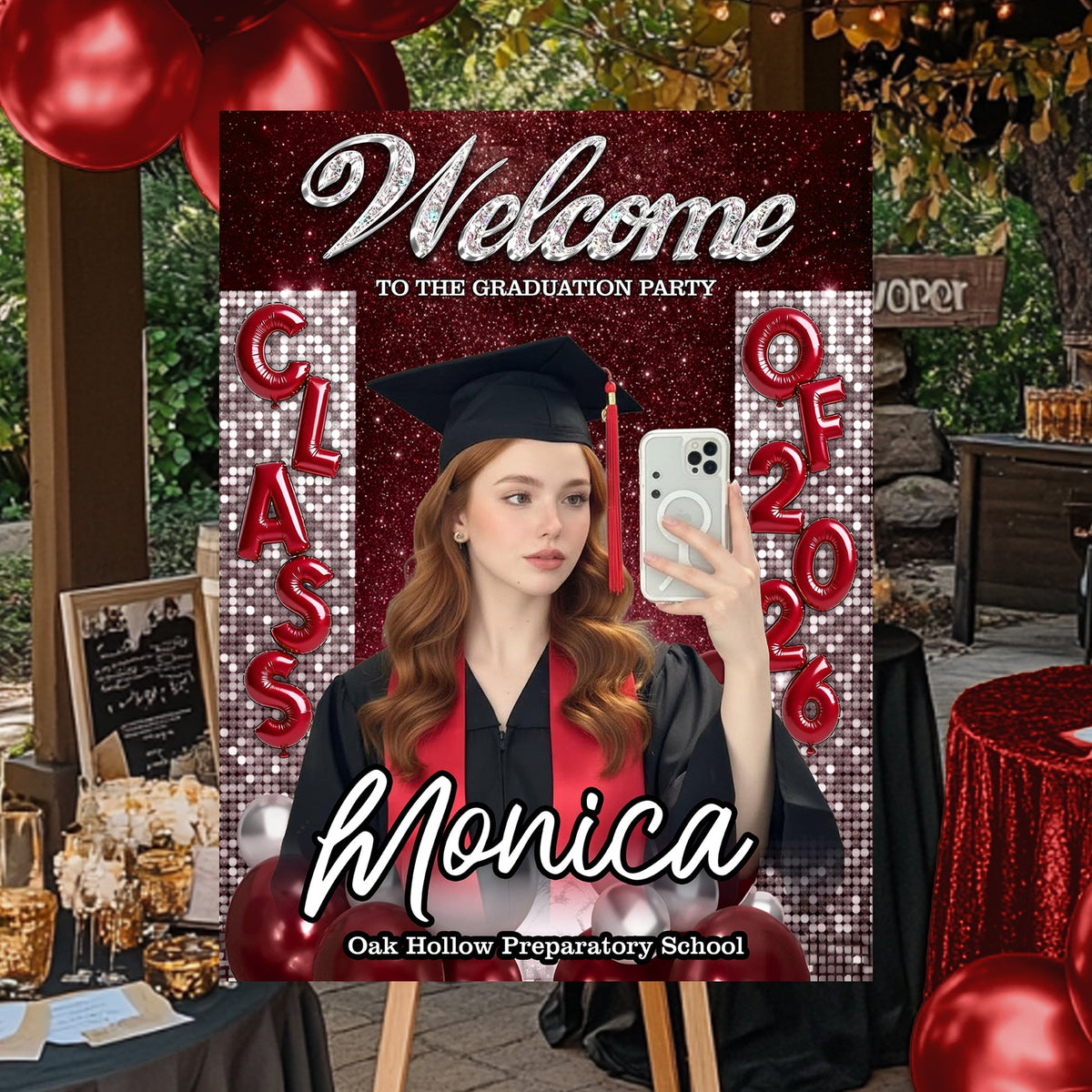 Custom Class Of 2026 - Personalized Graduation Party Welcome Sign Custom Photo Party Canvas Sign