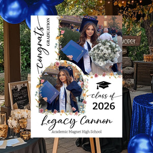 Custom Class Of 2026 Floral - Graduation Party Welcome Sign - Personalized Graduation Decoration