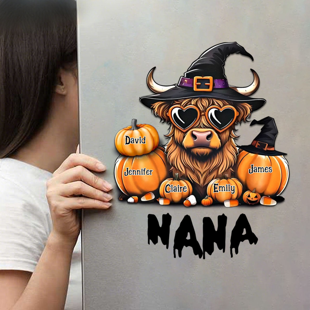 Personalized Gift For Nana Grandma Halloween Highland Cow Decal