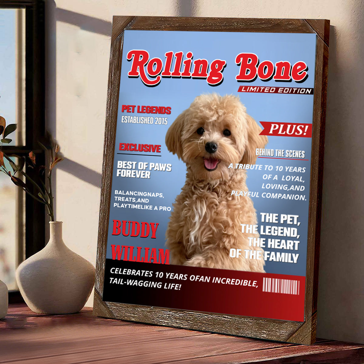 Pet Magazine Cover, Custom Pet Portrait Photo Canvas, Personalized Dog Lover Gift
