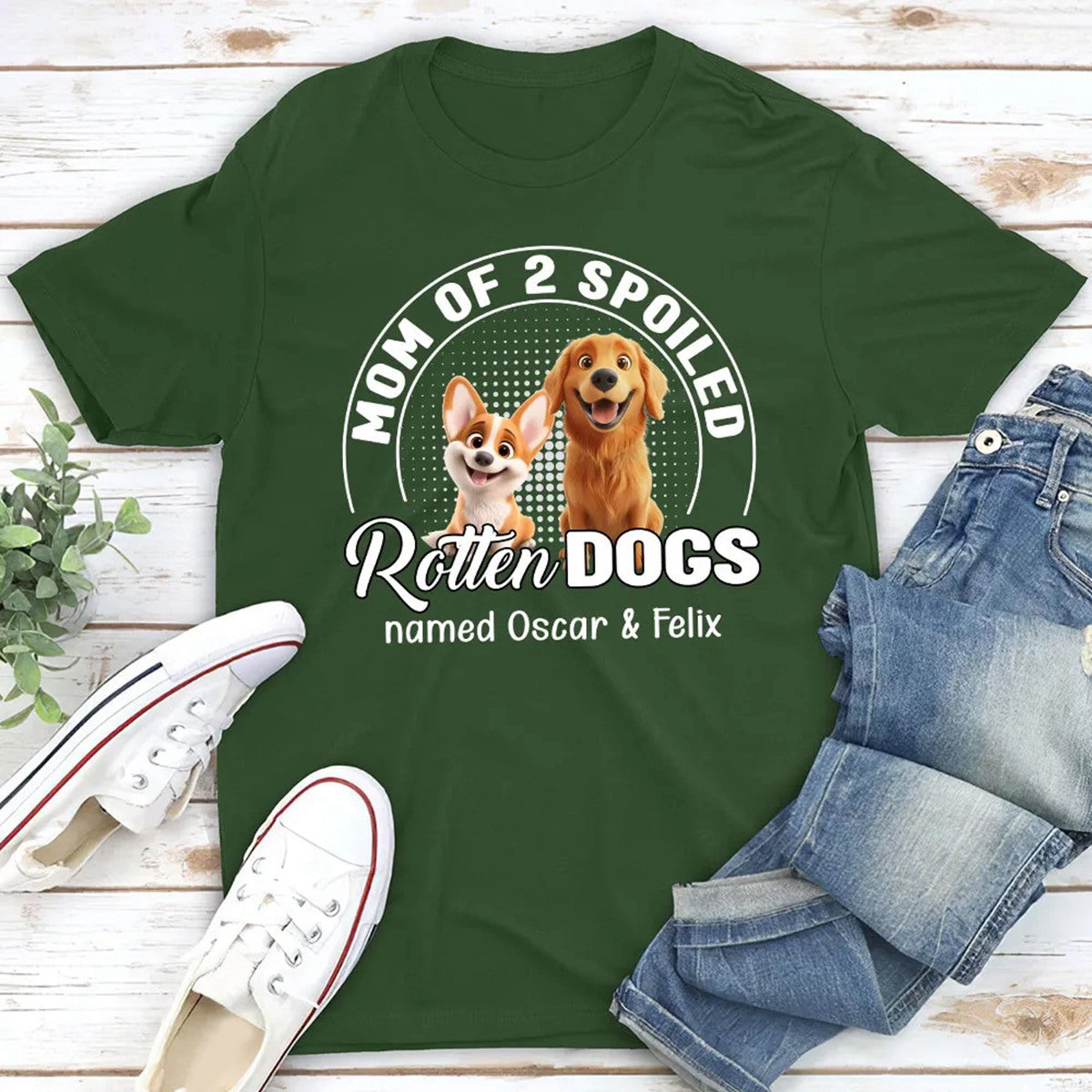 Spoiled Rotten Dog Chibi Cartoon - Personalized Pure Cotton T shirt Gift For Dad Mom