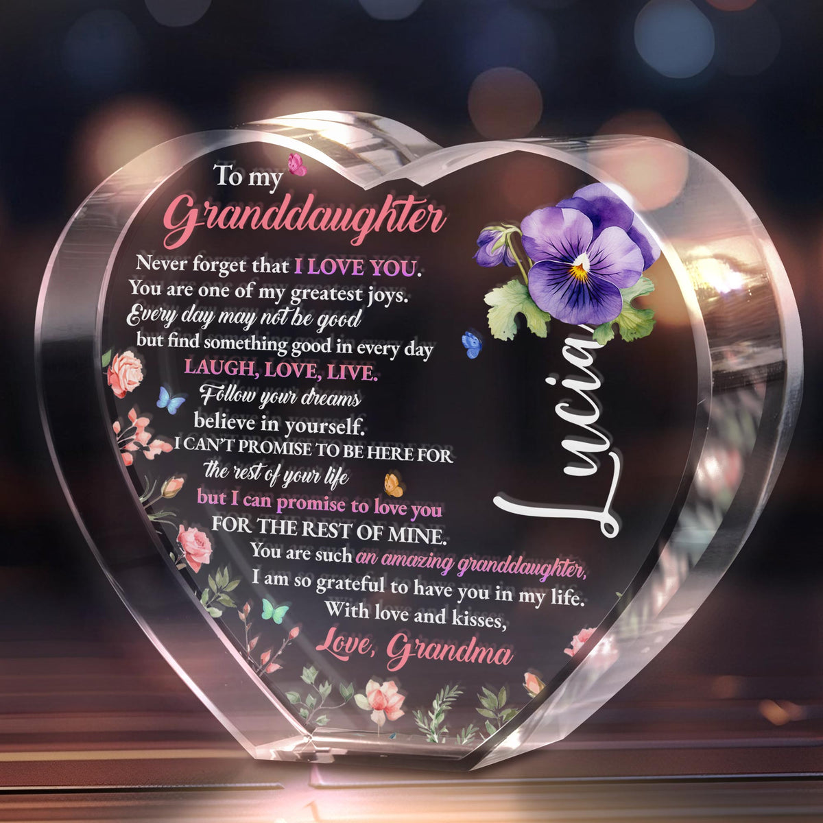 To My Granddaughter, Never Forget That I Love You, Personalized Crystal Heart