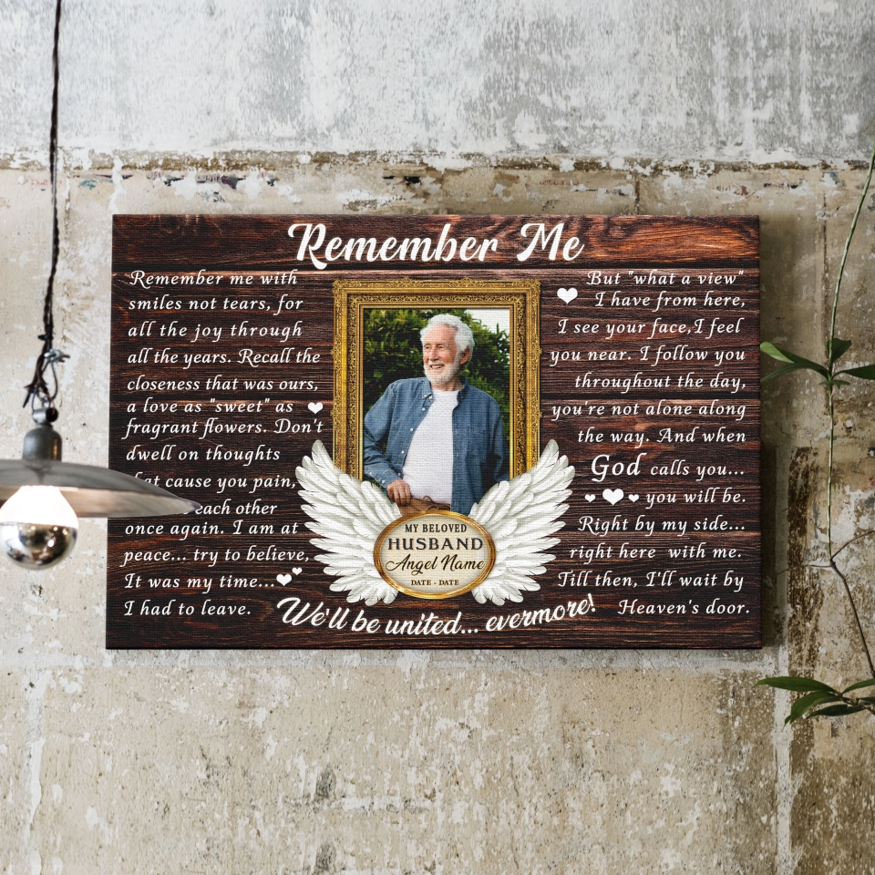 Personalized Canvas Prints, Custom Photo, Loss Of Husband, Angel Wings Remember Me Canvas