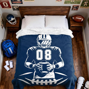 Personalized Football Blanket with Name Jersey Number Gifts for Football Lovers, Coaches, Fans