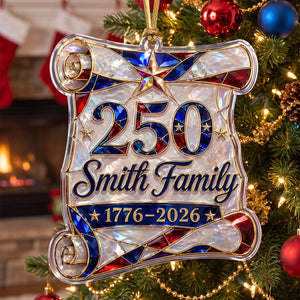 Personalized 1776–2026 Hologram Scroll Acrylic Ornament – America 250th Family Keepsake Gift