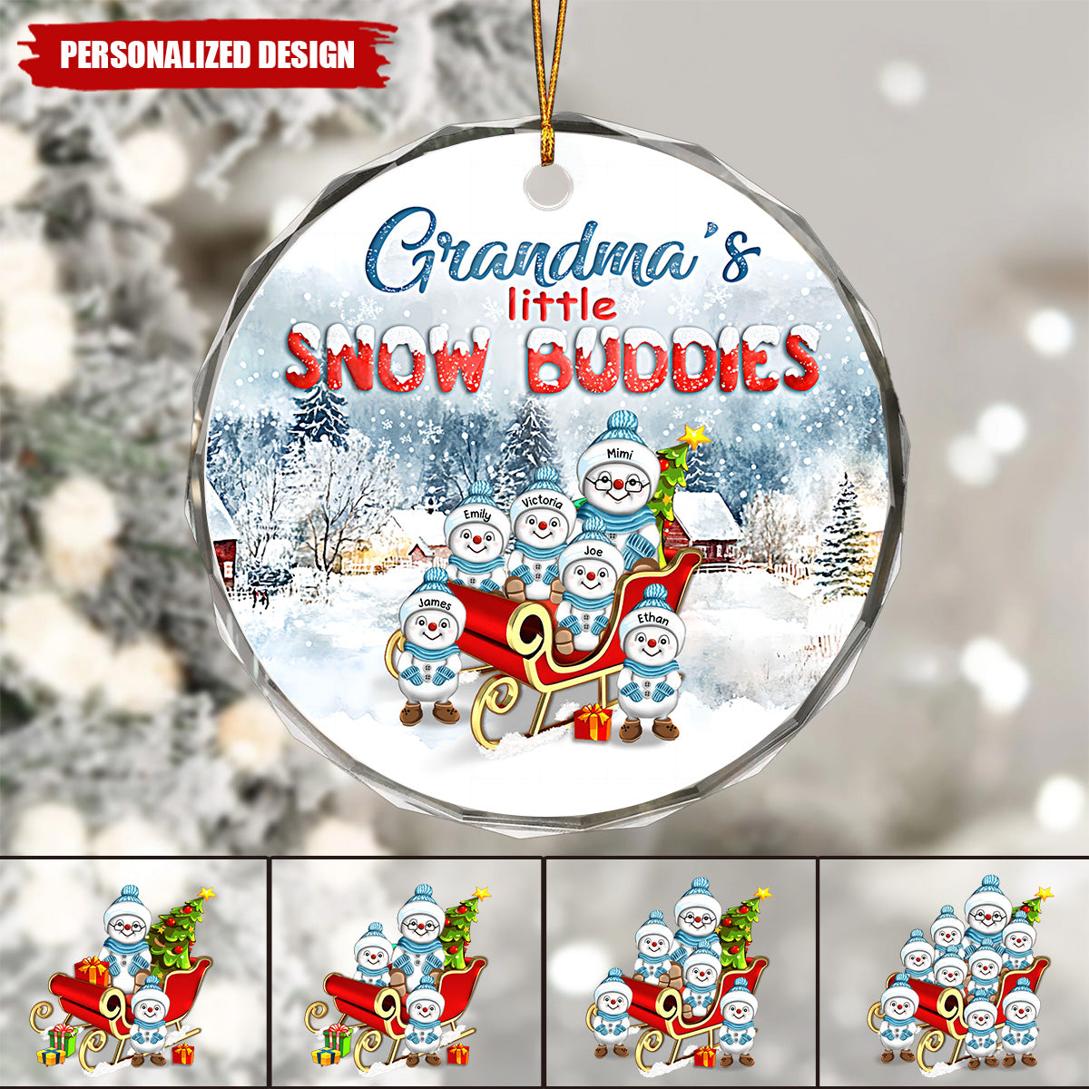 Grandma's Little Snow Buddies - Personalized Snowman Glass Christmas Ornament