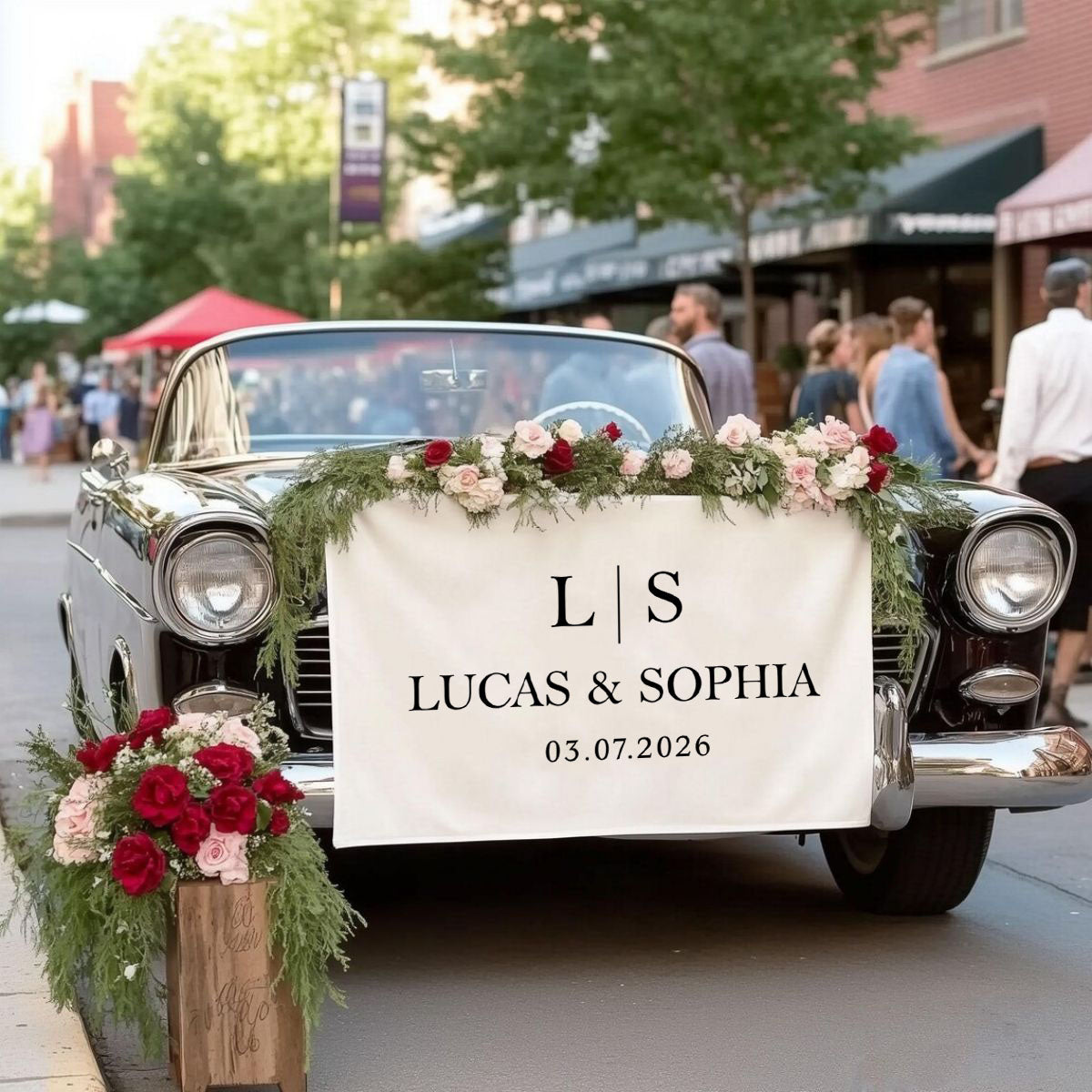 Initial Letter & Names - Personalized Wedding Table Runner, Sweetheart Table Sign, Engagement Party Decoration