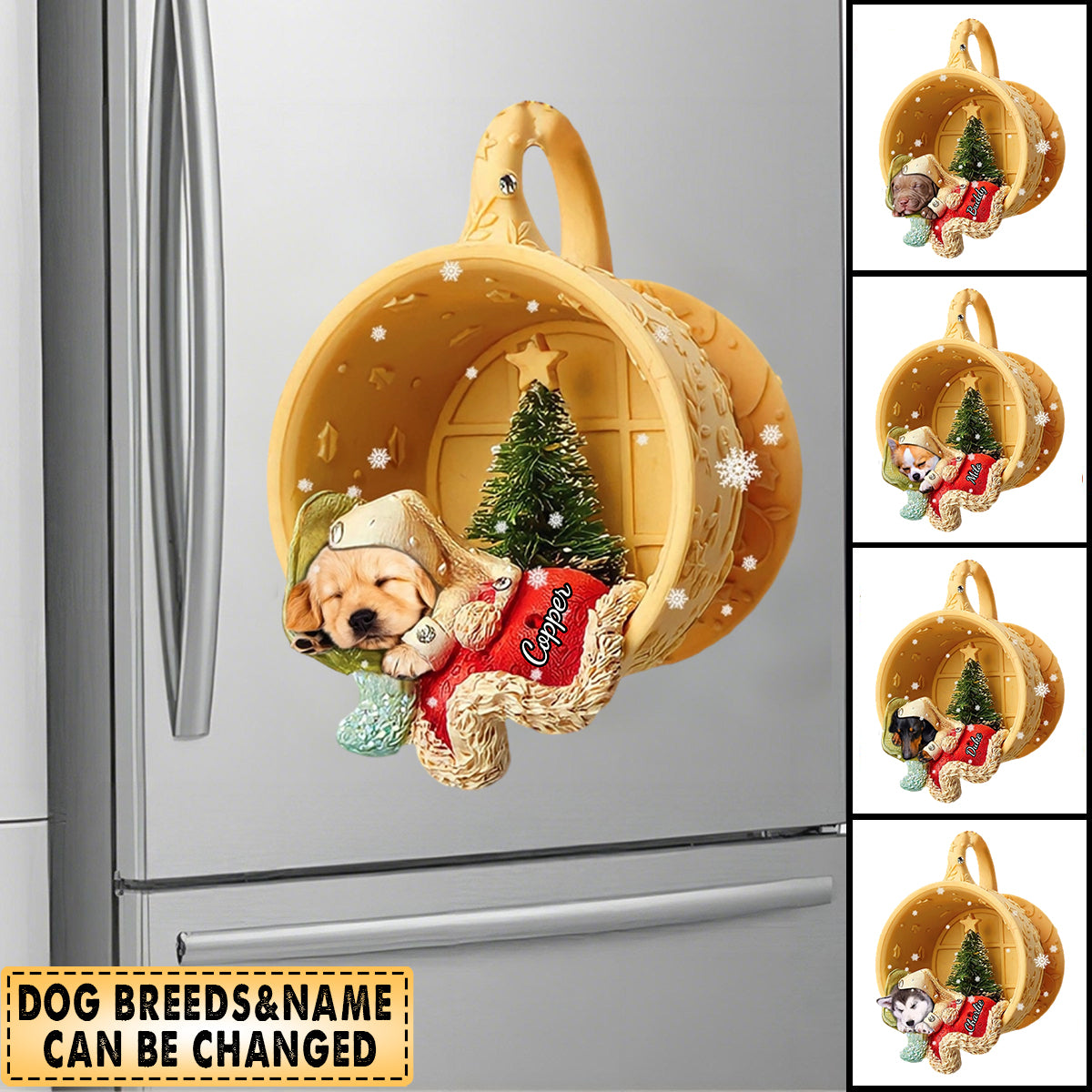 Personalized Dog Sleeping In A Tiny Cup Christmas Holiday Decal