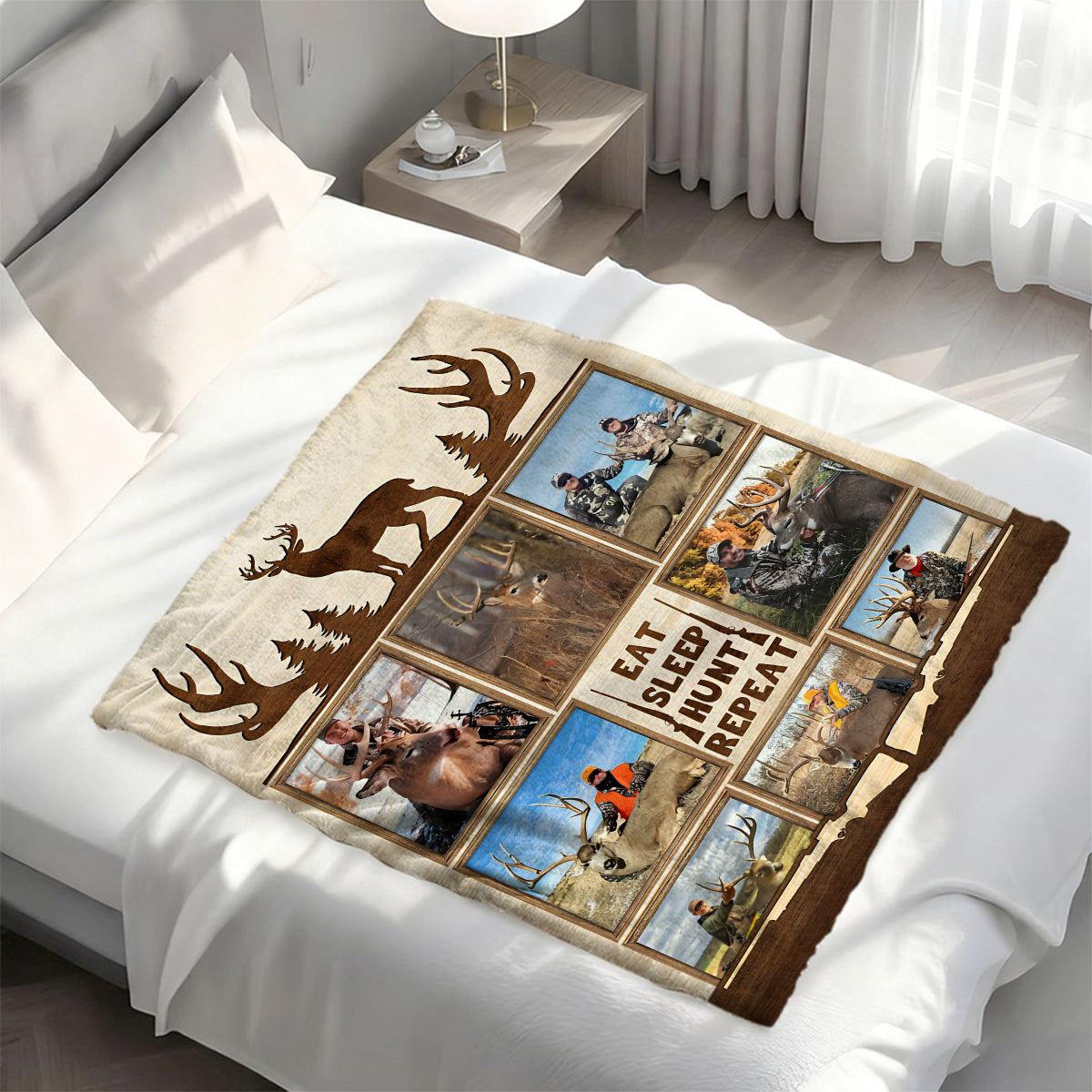 Personalized Deer Hunting Memories, Custom Hunting Collage Blanket, Hunting Dad Gift, Best Gift For Deer Hunters