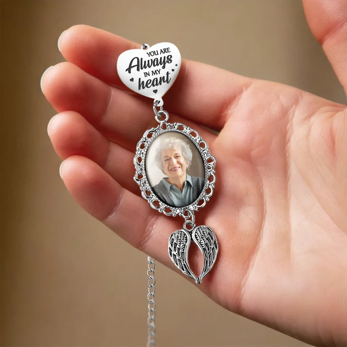 You Are Always In My Heart - Memorial Personalized Photo Graduation Tassel Heart & Angel Wing Charm