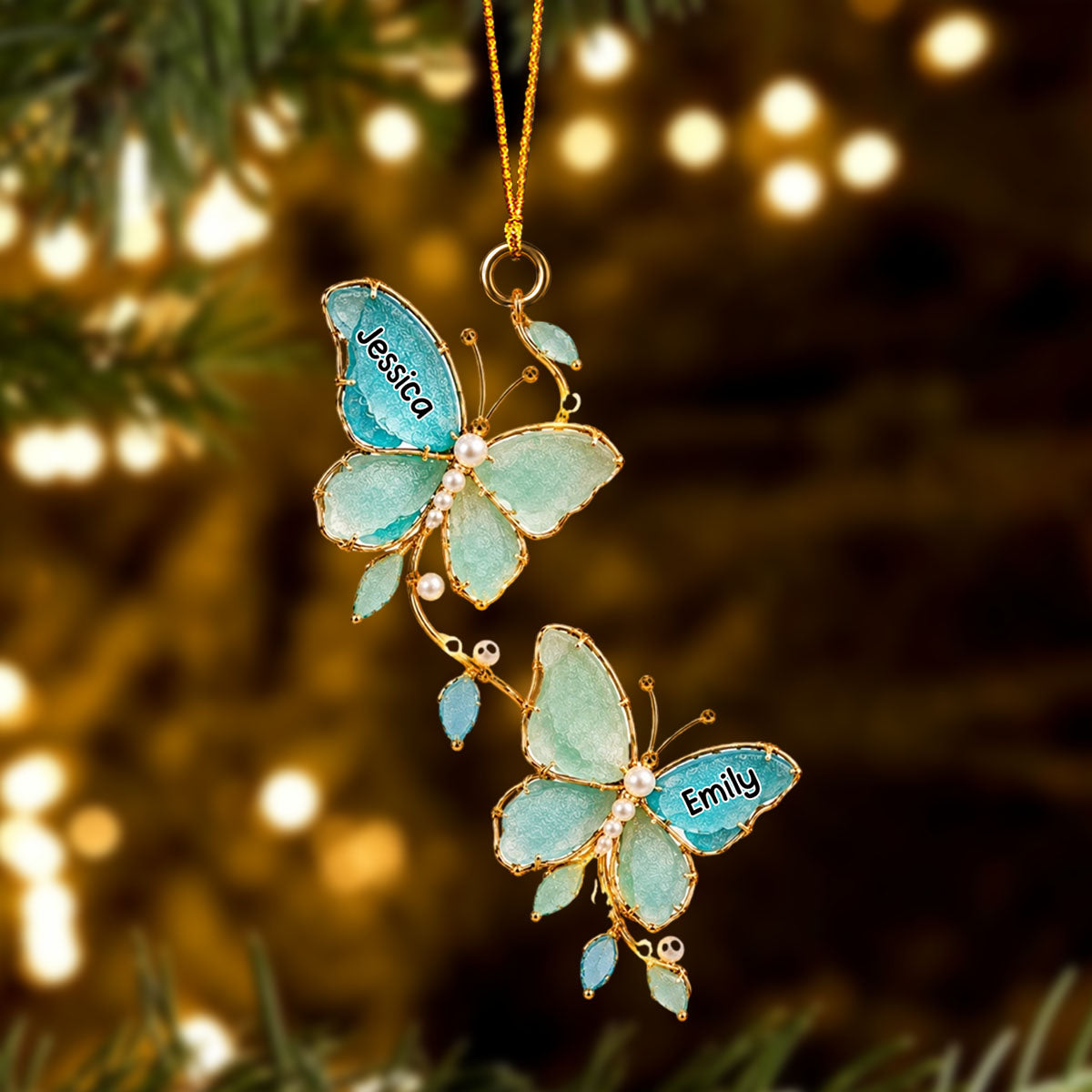 Personalized Sea Glass Butterfly Sisters Ornament Christmas Gift For Besites
