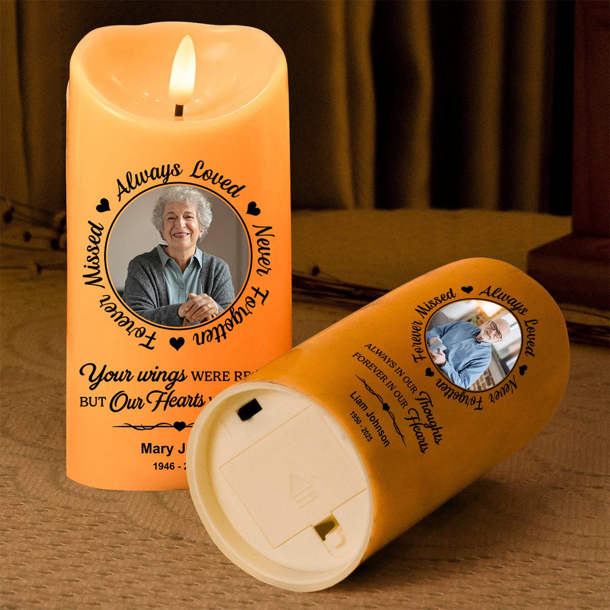 Your Wings Were Ready But Our Hearts Were Not - Personalized Memorial Photo LED Candle