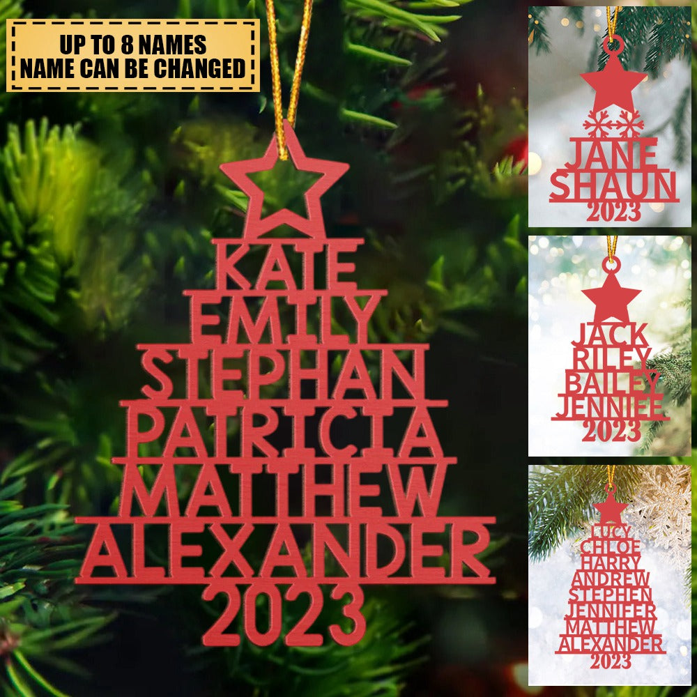 Family Christmas Tree - Family members' name Personalized Wood Ornament