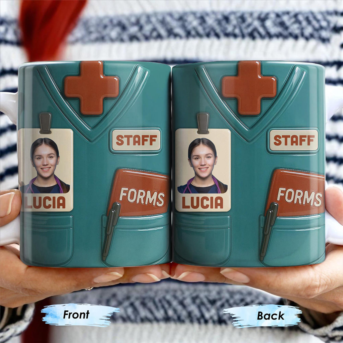 Celebrate Your Favorite Nurse, Medical Scrubs and ID Badge, Personalized Custom Coffee Mug