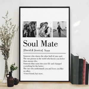 Soul Mate - Personalized Custom Couple Photo and Name Canvas Poster Valentine's Gift for Him, Her