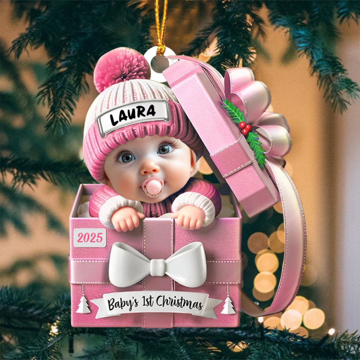 Baby First Christmas, Baby Reveals, Gift Box - Personalized Custom Shaped Acrylic Ornament