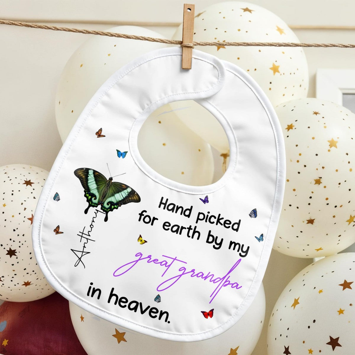 Hand Picked for Earth By My Great Grandpa in Heaven-Personalized Baby Bib Memorial Gift for Family