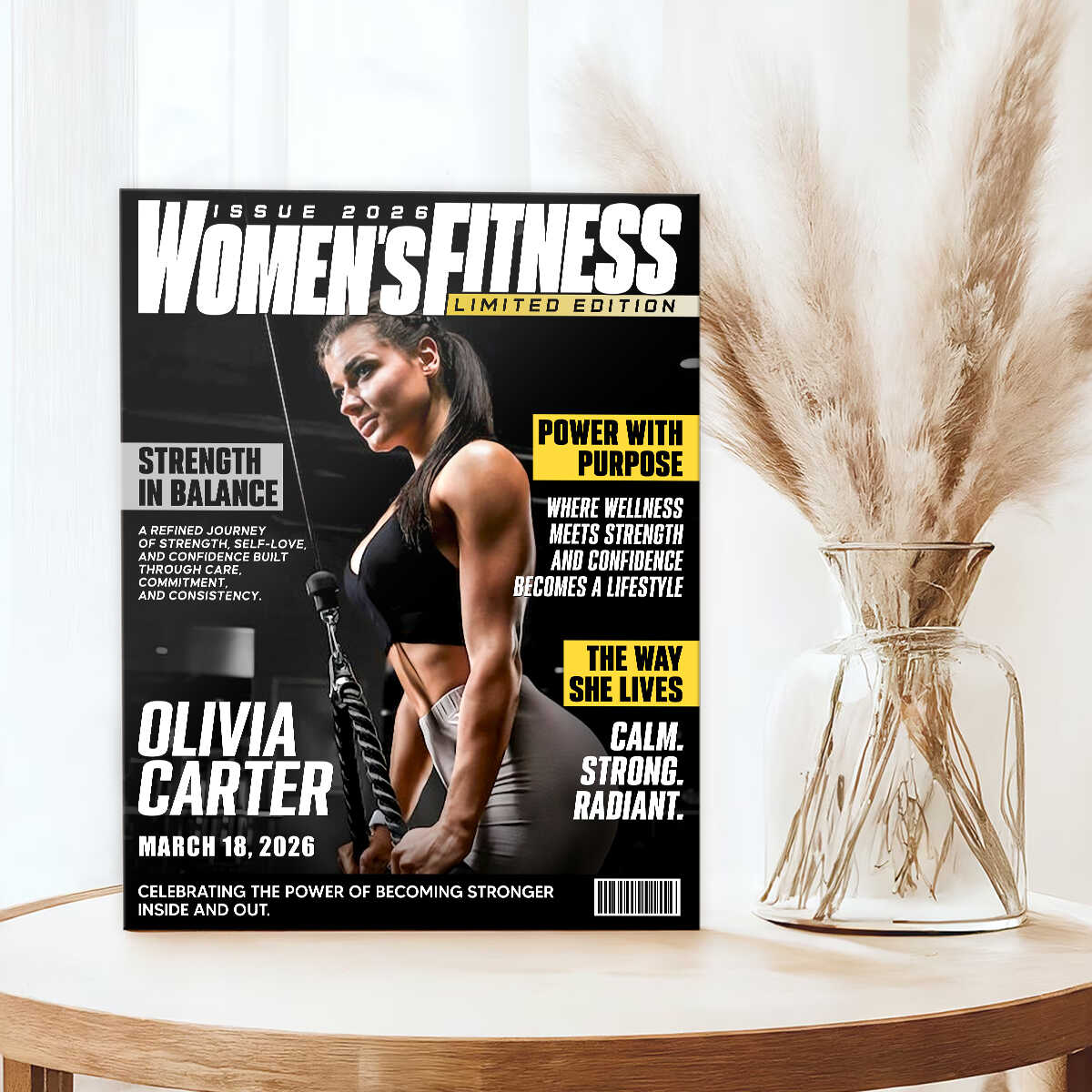 Personalized Women Fitness Magazine Cover, Custom Workout Photo Canvas