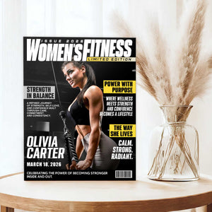 Personalized Women Fitness Magazine Cover, Custom Workout Photo Canvas