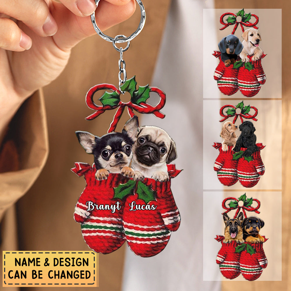 Personalized Two Dogs Inside Your Gloves Christmas Holiday-Two Sided Keychain