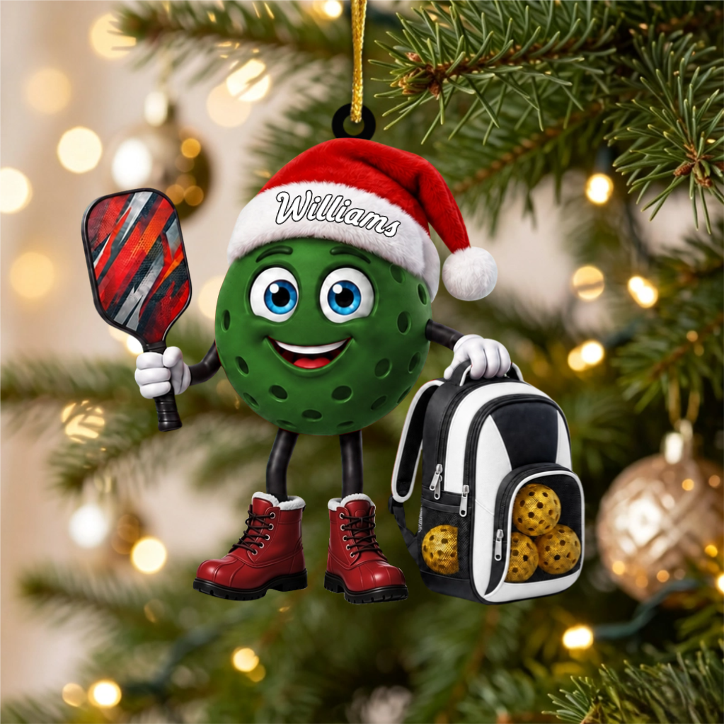 Holding Pickleball Paddle Christmas Hanging Ornament – Personalized Pickleball Mascot Gift For Players