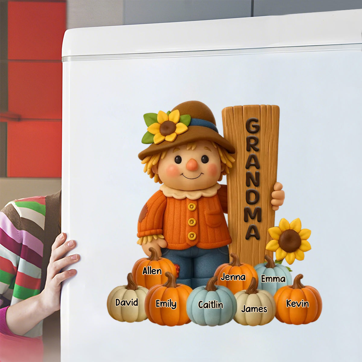 Grandma Scarecrow Standing Grandkids Pumpkins Personalized Decal