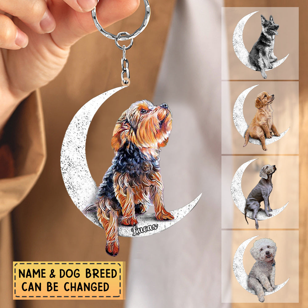 Personalized Dog Sit On The Moon Keychain-Gift For Dog Loves