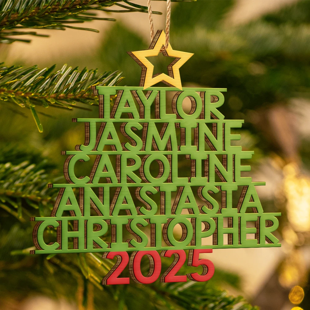 Christmas Color Tree Family Name - Gift For Family, Besties, Coworker - Personalized Wood Ornament