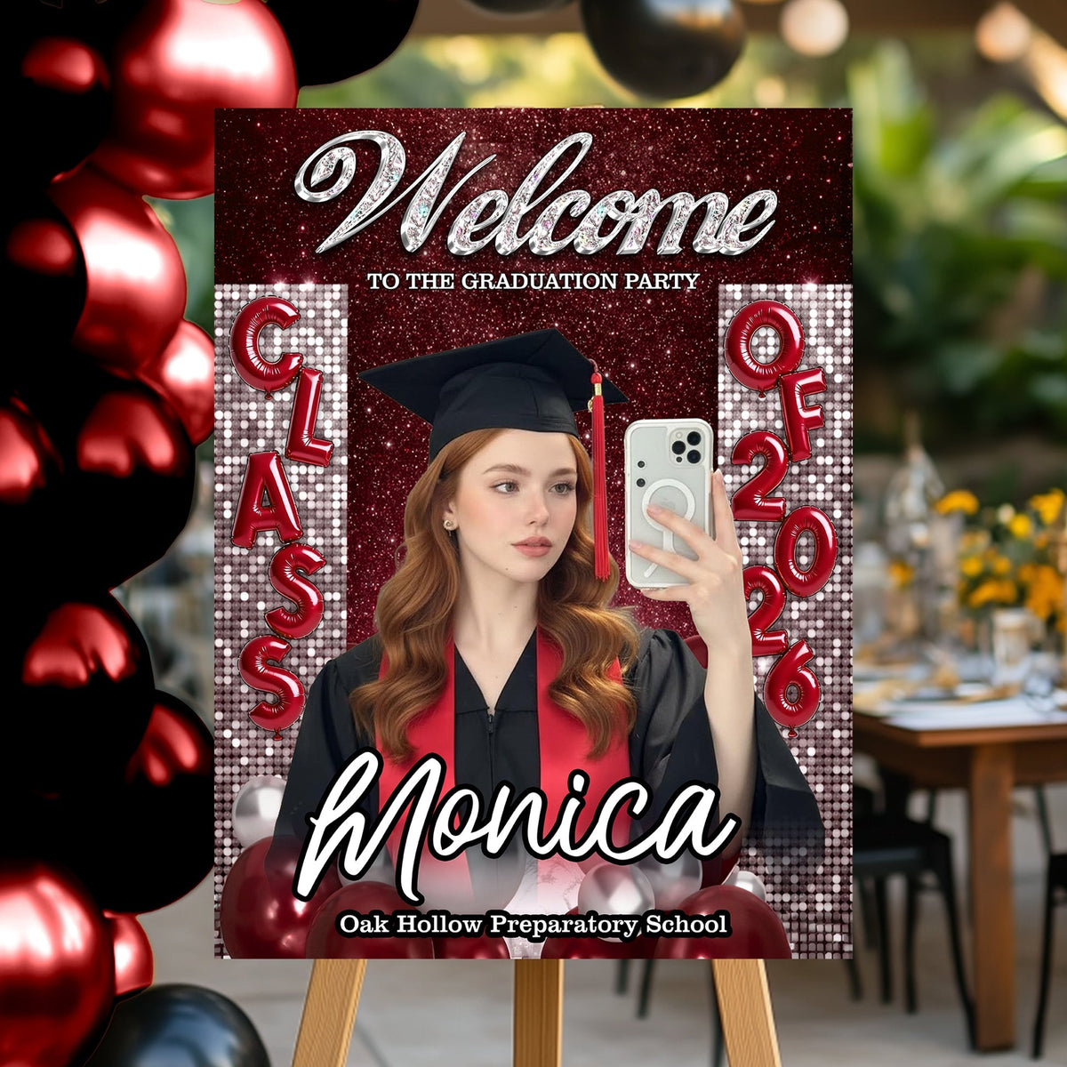 Custom Class Of 2026 - Personalized Graduation Party Welcome Sign Custom Photo Party Canvas Sign