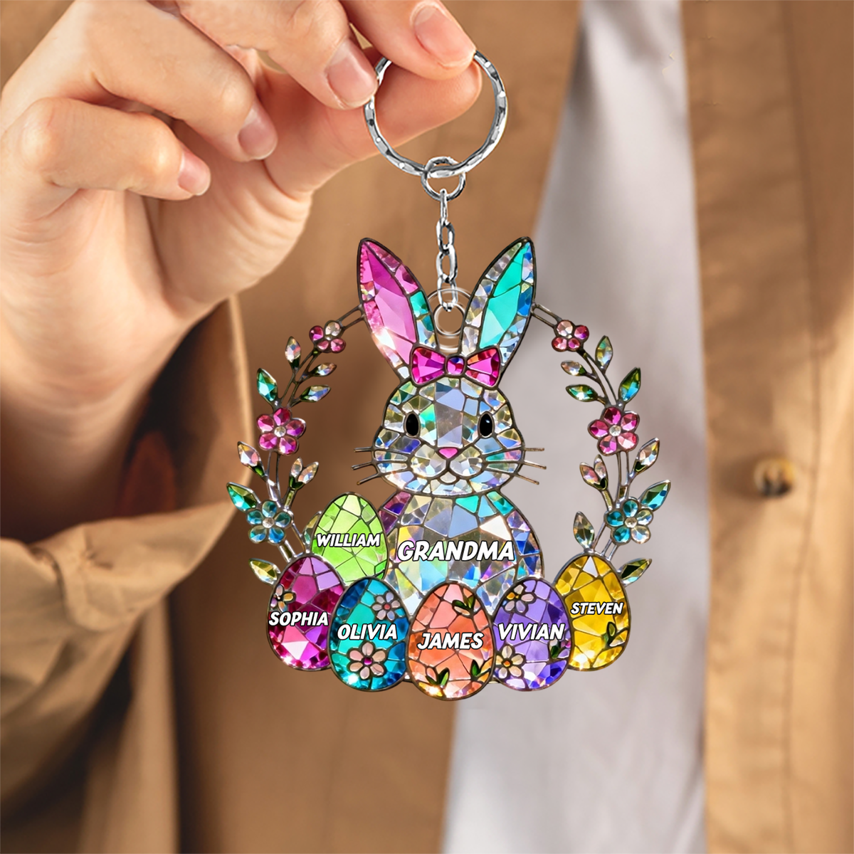 Personalized Easter Gifts For Grandma Cute Bunny Keychain