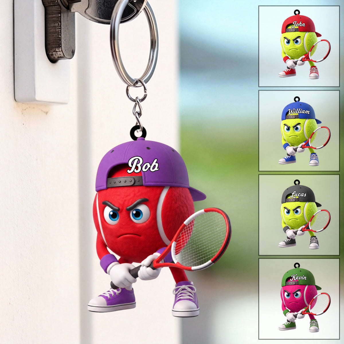 Ready Position Tennis Keychain Personalized Cool Tennis Ball Mascot Keychain