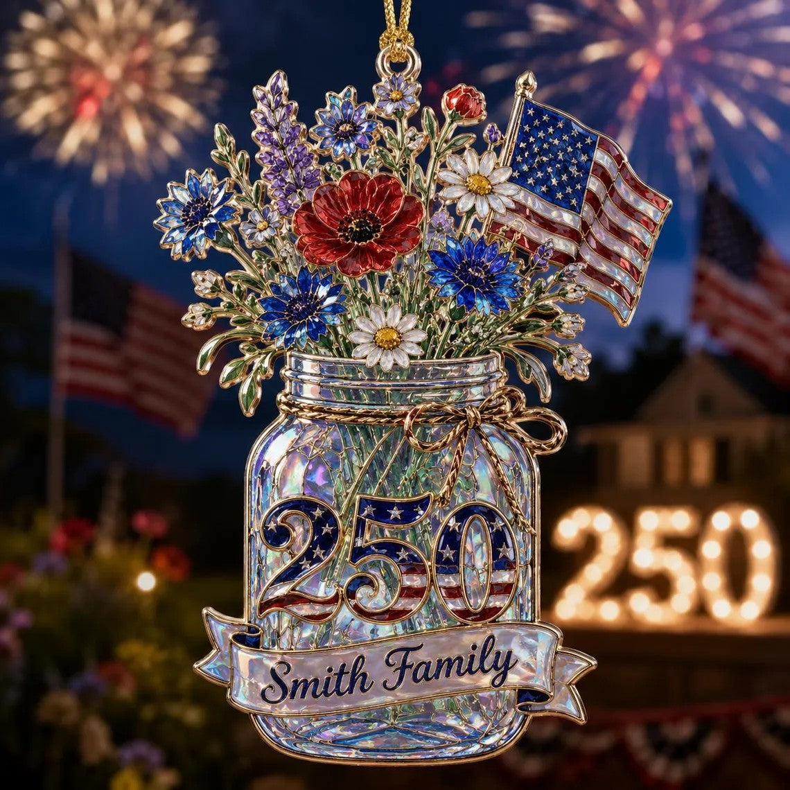 Custom Shape Acrylic Ornament, Wildflower America Hologram Acrylic Ornament, Personalized Family America 250 Floral Keepsake