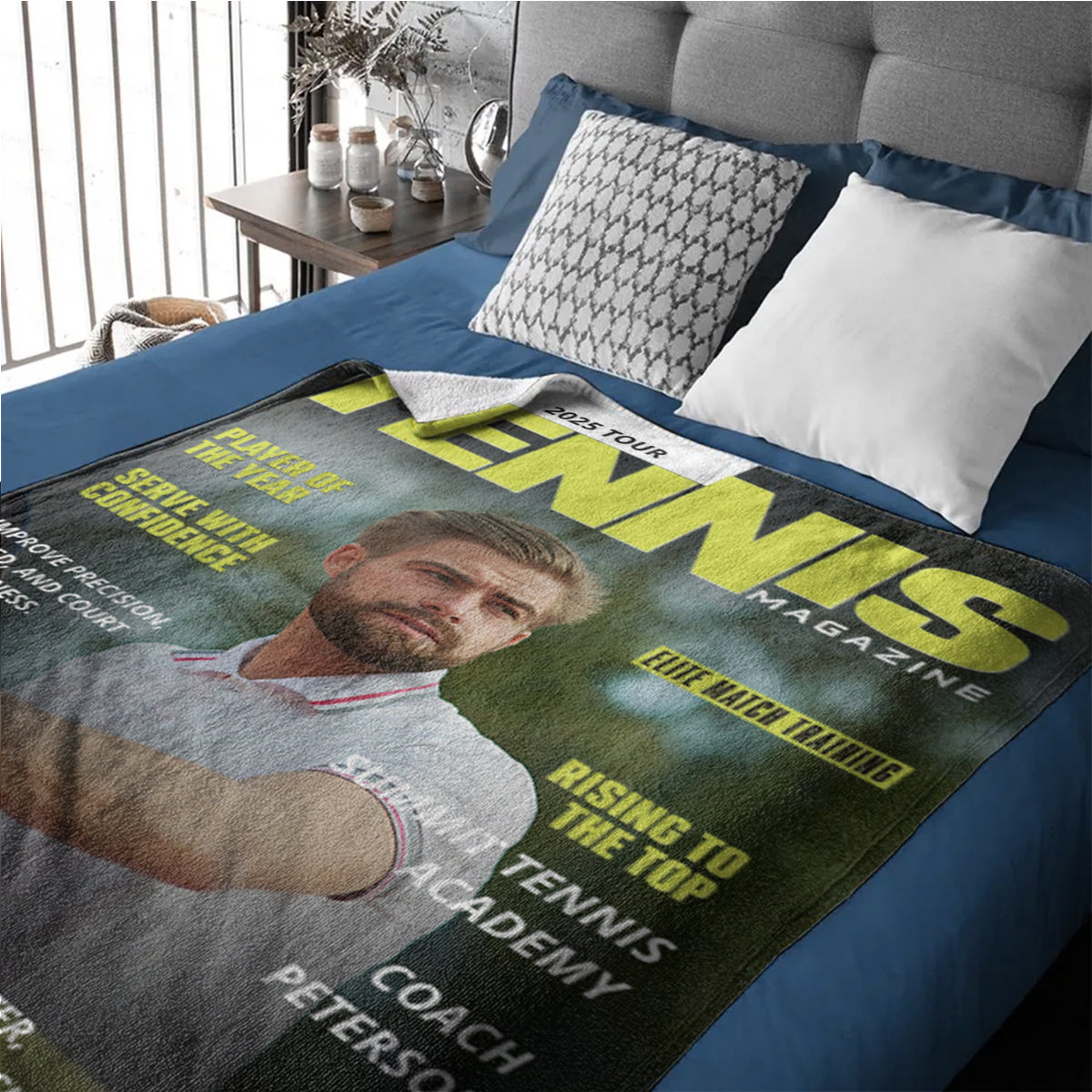 Personalized Tennis Magazine Cover Blanket,--Tennis Player Gift, Unique Gifts For Tennis Player, Tennis Lover Gifts, Tennis Gifts