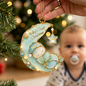 Sleeping Baby Sea Glass Personalized Baby First Christmas Ornament