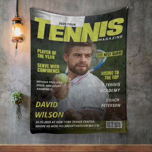 Personalized Tennis Magazine Cover Blanket,--Tennis Player Gift, Unique Gifts For Tennis Player, Tennis Lover Gifts, Tennis Gifts