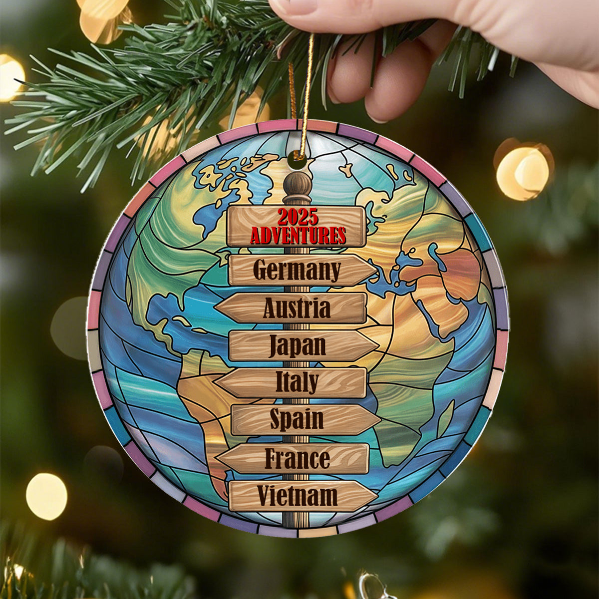 Personalized Travel Adventure Acrylic Ornament, Family Vacation Gift Couple Travel Gift