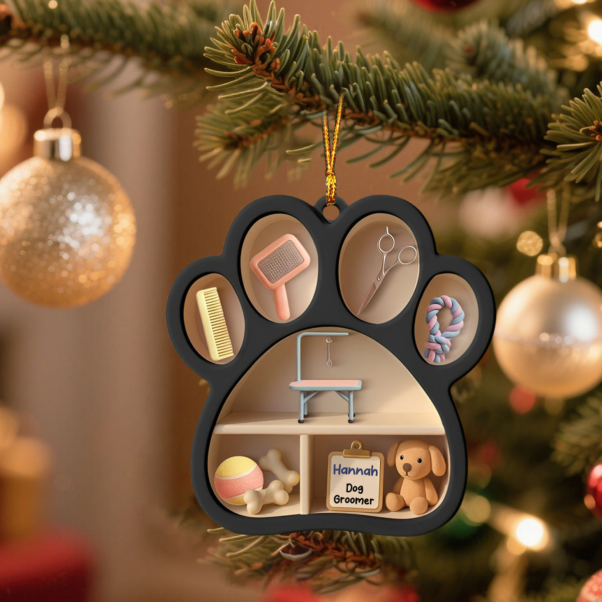 Dog Groomer Paw And Grooming Tools Ornament,Custom Acrylic Ornament,Gift For Dog Groomers