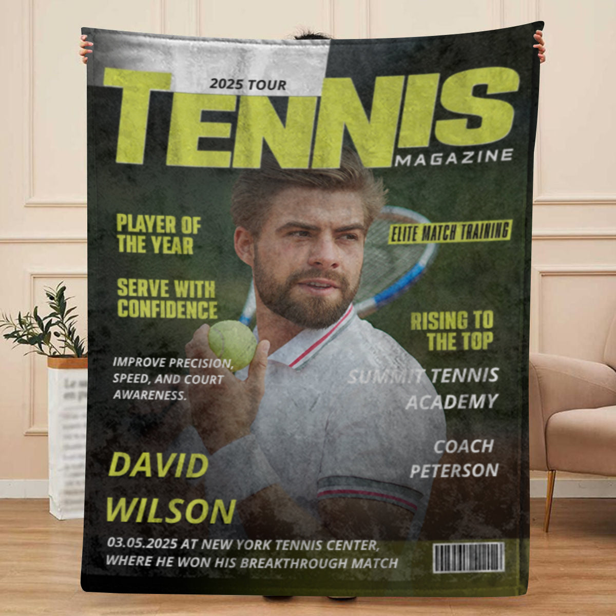 Personalized Tennis Magazine Cover Blanket,--Tennis Player Gift, Unique Gifts For Tennis Player, Tennis Lover Gifts, Tennis Gifts