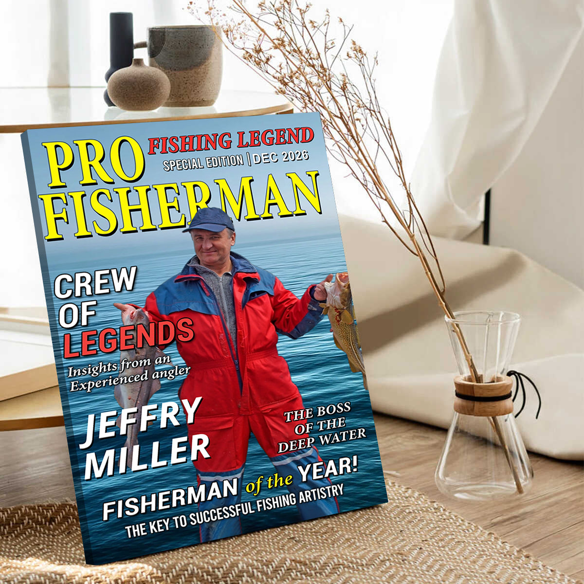 The Legend Reels On Custom Photo Magazine Vertical Poster, Personalized Fishing Gifts for Men, Funny Gift for Fisherman
