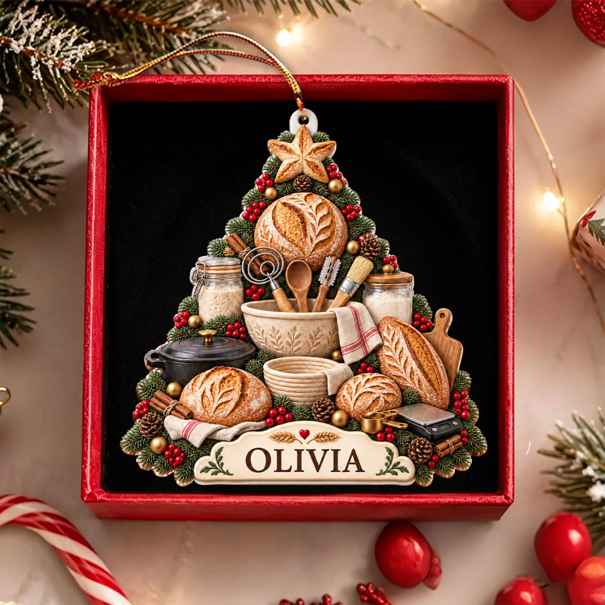 Personalized Sourdough Christmas Ornament, Custom Name Bread Baking Tree Keepsake, Bread Maker Gift, Gift For Sourdough Lover Baker