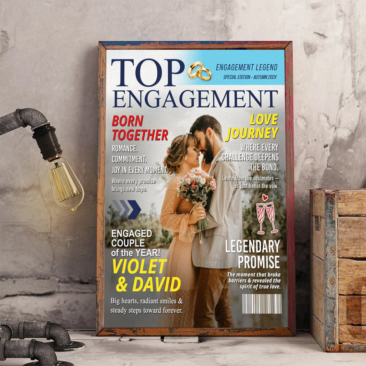 Personalized Engagement Magazine Cover, Gift For Engaged Couple, Custom Couple Photo, Engagement Gift, Wedding Keepsake