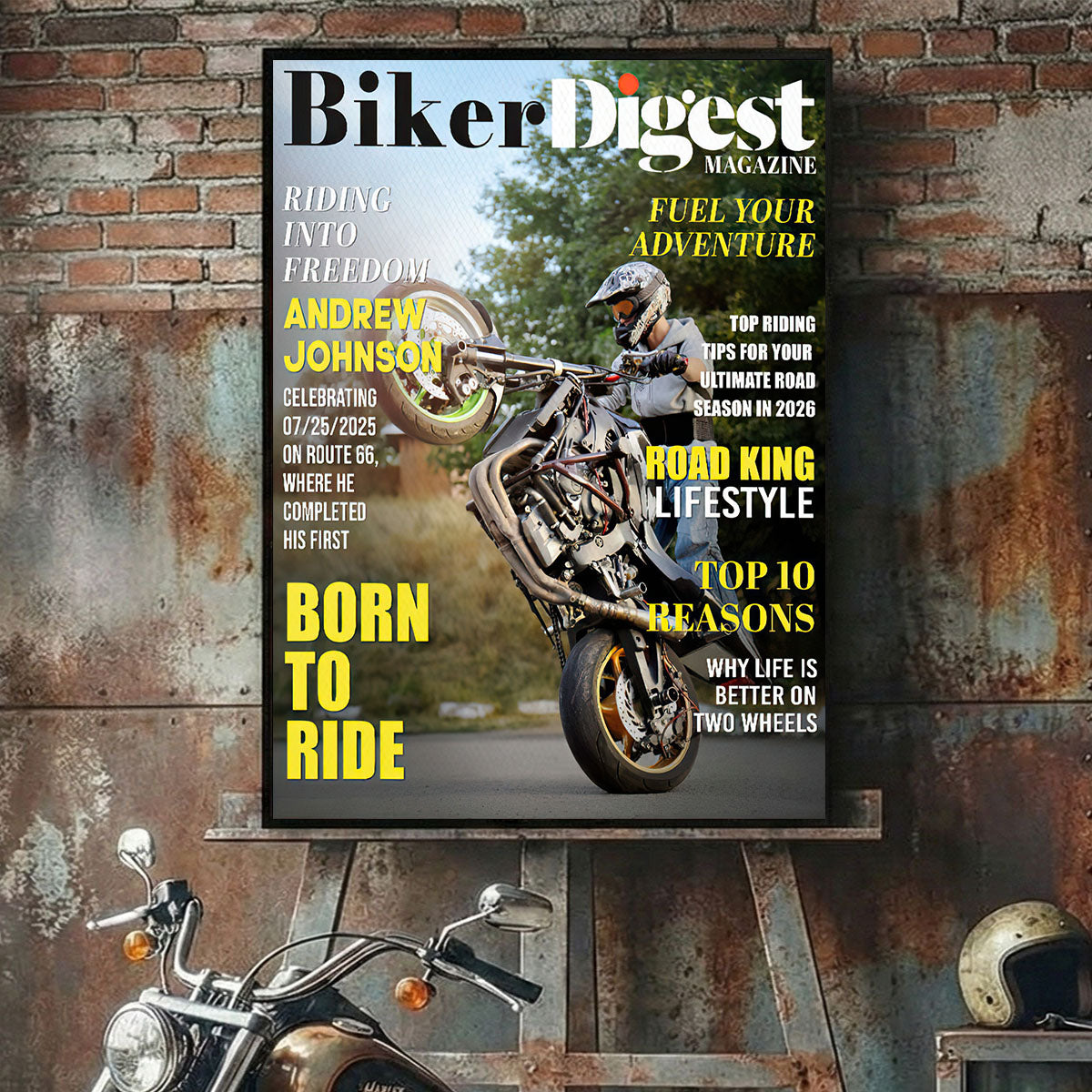 Biker Digest Magazine Personalized Canvas Poster, Custom Motorcycle Magazine Cover Photo, Unique Biker Gift For Him