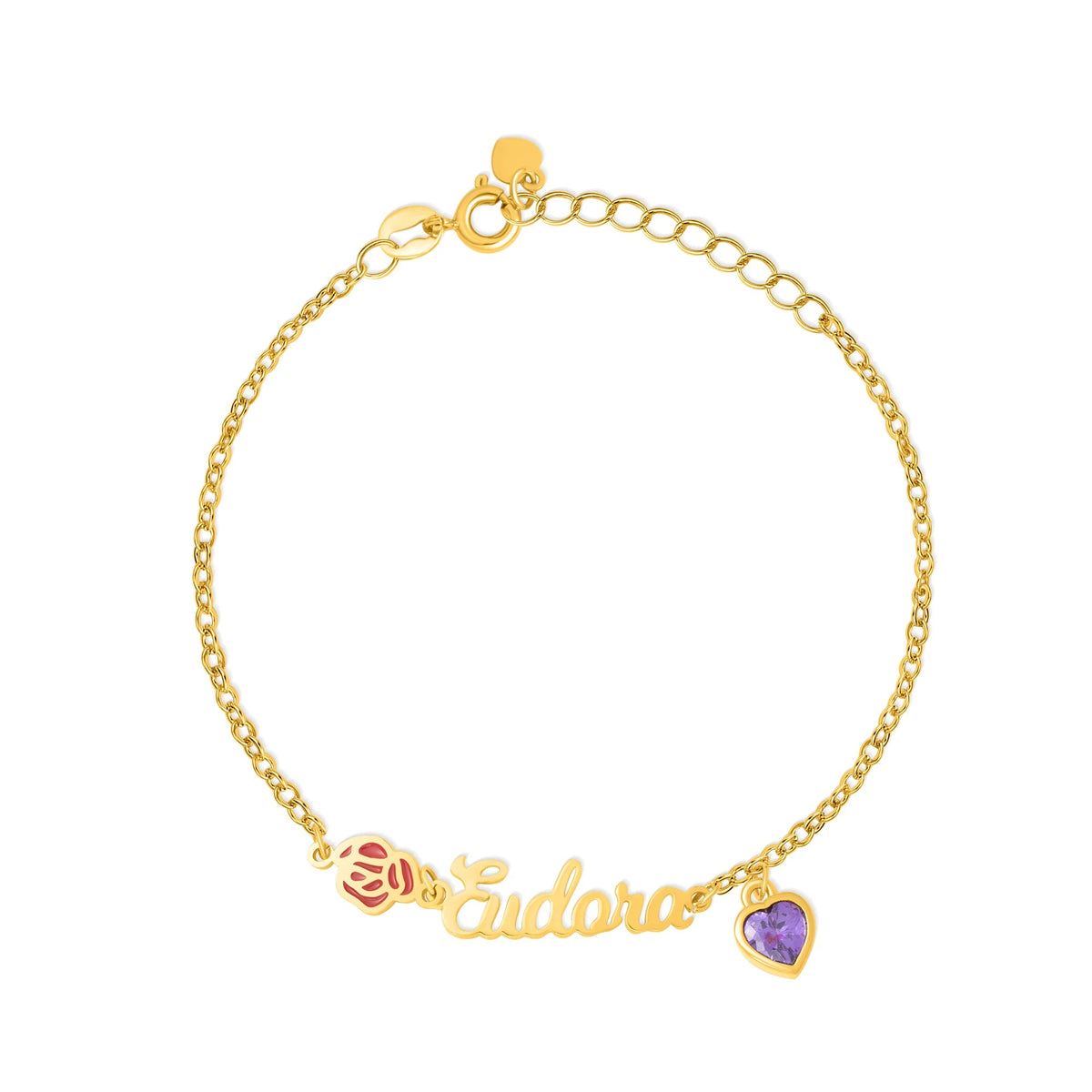 Personalized Heart Birthstone Birth Flower Bracelet with Name